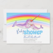 Schattigee narwal regenboog baby shower blauw rood kaart (Voorkant)