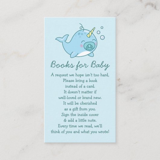 Schattigee Narwhal Baby shower Blue Boy Boeken voo Informatiekaartje (Voorkant)