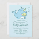 Schattigee Narwhal Baby shower Kawaii Uitnodiging (Voorkant)
