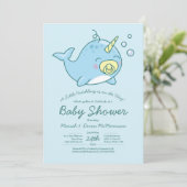 Schattigee Narwhal Baby shower Kawaii Uitnodiging (Staand voorkant)