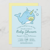 Schattigee Narwhal Baby shower Kawaii Uitnodiging (Voorkant / Achterkant)