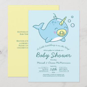 Schattigee Narwhal Baby shower Kawaii Uitnodiging