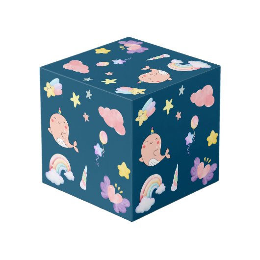 Schattigee Narwhal Fish Eenhoorn Regenboog zee Ver Kubus (Achter hoekig)