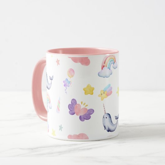 Schattigee Narwhal Fish Eenhoorn Regenboog zee Ver Mok (Voorkant links)