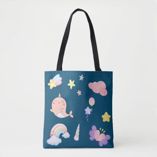 Schattigee Narwhal Fish Eenhoorn Regenboog zee Ver Tote Bag (Voorkant)