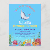 Schattigee Narwhal Fish Eenhoorn Whale zee Verjaar Uitnodiging Briefkaart (Voorkant)