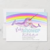 Schattigee Narwhal regenboog baby douche uitnodigi Kaart (Voorkant)