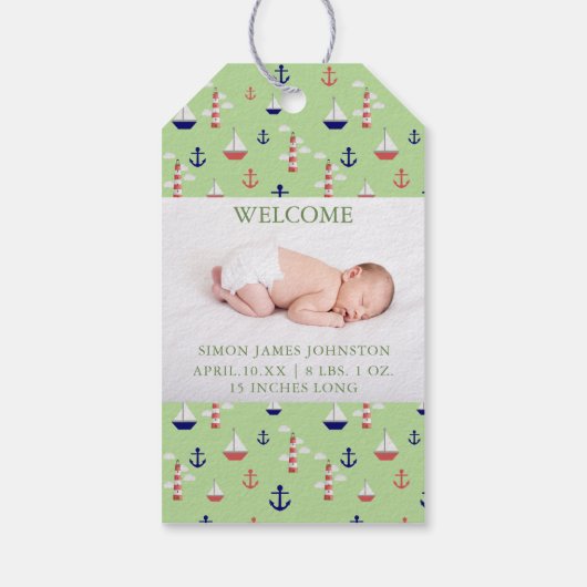 Schattigee nautische Baby Geboorte Aankondiging Gi Cadeaulabel (Achterkant)