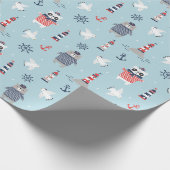 Schattigee Nautische Beren, Zeemeeuwen en vuurtore Cadeaupapier (Hoek)