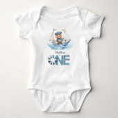 Schattigee nautische blauwe boot teddybeer 1e verj romper (Voorkant)