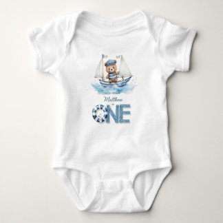 Schattigee nautische blauwe boot teddybeer 1e verj romper