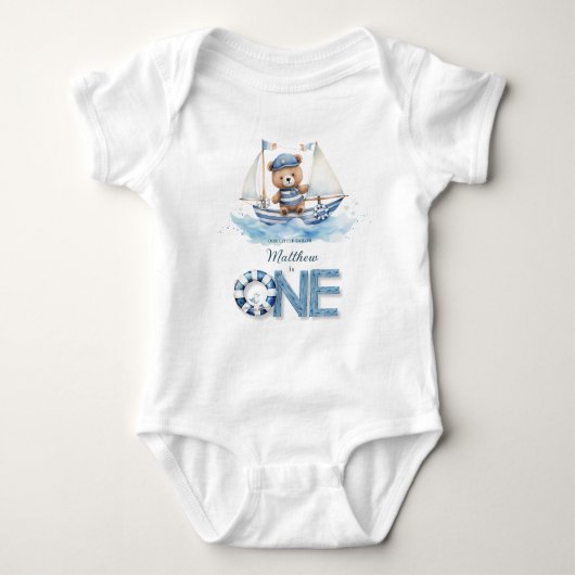 Schattigee nautische blauwe boot teddybeer 1e verj romper (Voorkant)