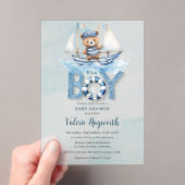 Schattigee nautische blauwe boot teddybeer jongen  acryl uitnodigingen (Insitu (Draagbaar))