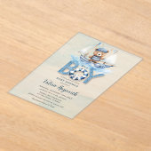 Schattigee nautische blauwe boot teddybeer jongen  acryl uitnodigingen (Laagn)