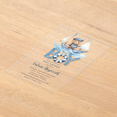 Schattigee nautische blauwe boot teddybeer jongen  acryl uitnodigingen (Laagn)