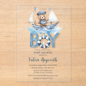 Schattigee nautische blauwe boot teddybeer jongen  acryl uitnodigingen (Voorkant)
