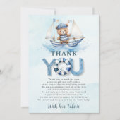 Schattigee nautische blauwe boot teddybeer jongen  bedankkaart (Voorkant)