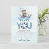 Schattigee nautische blauwe boot teddybeer jongen  bedankkaart (Staand voorkant)