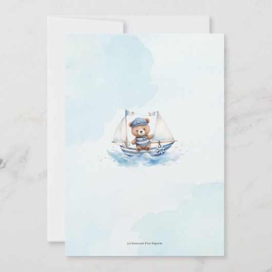 Schattigee nautische blauwe boot teddybeer jongen  bedankkaart (Achterkant)