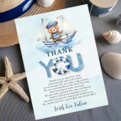 Schattigee nautische blauwe boot teddybeer jongen  bedankkaart