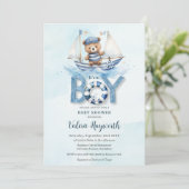 Schattigee nautische blauwe boot teddybeer jongen  kaart (Staand voorkant)