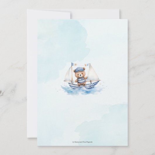 Schattigee nautische blauwe boot teddybeer jongen kaart (Achterkant)