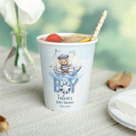 Schattigee nautische blauwe boot teddybeer jongen  papieren bekers