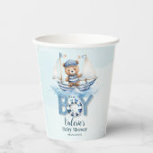 Schattigee nautische blauwe boot teddybeer jongen  papieren bekers (Voorkant)