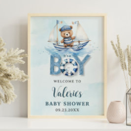 Schattigee nautische blauwe boot teddybeer jongen  poster