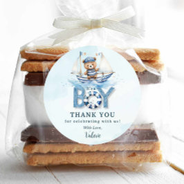 Schattigee nautische blauwe boot teddybeer jongen  ronde sticker