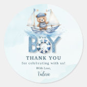 Schattigee nautische blauwe boot teddybeer jongen  ronde sticker (Voorkant)