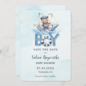 Schattigee nautische blauwe boot teddybeer jongen  save the date (Voorkant / Achterkant)
