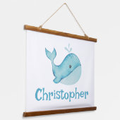 Schattigee nautische blauwe walvis gepersonaliseer hangend wandkleed (Gebogen)