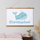 Schattigee nautische blauwe walvis gepersonaliseer hangend wandkleed (Slaapkamer)