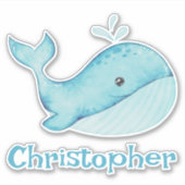 Schattigee nautische blauwe walvis gepersonaliseer sticker (Voorkant)