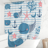 Schattigee nautische blauwe walvissen en koraalrif douchegordijn