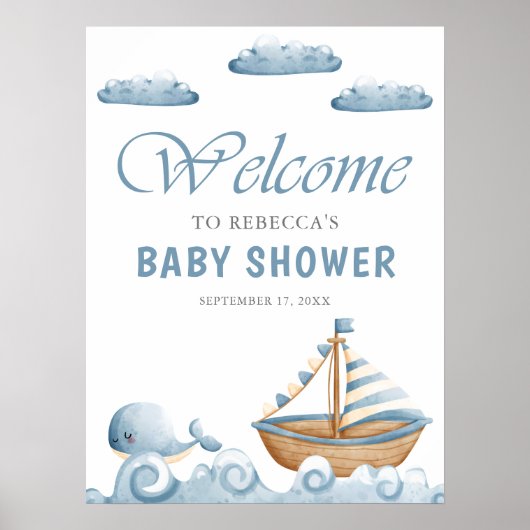 Schattigee Nautische Boot Baby shower Welkom Poster (Voorkant)