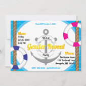 Schattigee nautische gender reveal party kaart (Voorkant)