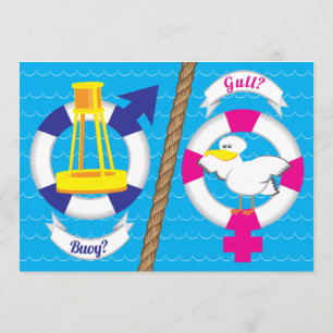 Schattigee nautische gender reveal party kaart