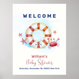 Schattigee nautische krab zeesterren Baby shower W Poster