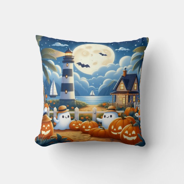 Schattigee, nautische / kust Halloween-spook / pom Kussen (Voorkant)