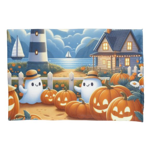 Schattigee, nautische / kust Halloween-spook / pom Kussensloop (Voorkant)