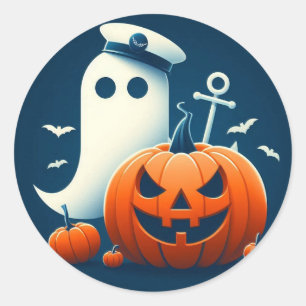 Schattigee, nautische / kust Halloween-spook / pom Ronde Sticker