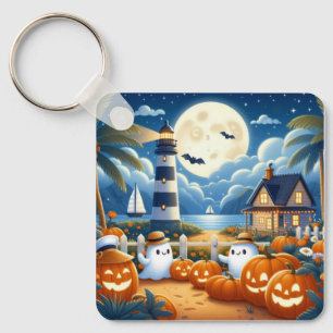 Schattigee, nautische / kust Halloween-spook / pom Sleutelhanger