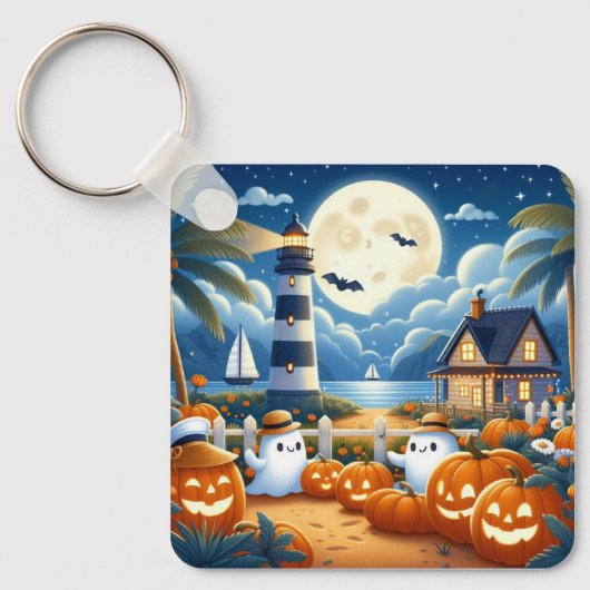 Schattigee, nautische / kust Halloween-spook / pom Sleutelhanger (Voorkant)