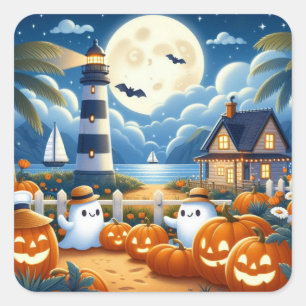 Schattigee, nautische / kust Halloween-spook / pom Vierkante Sticker