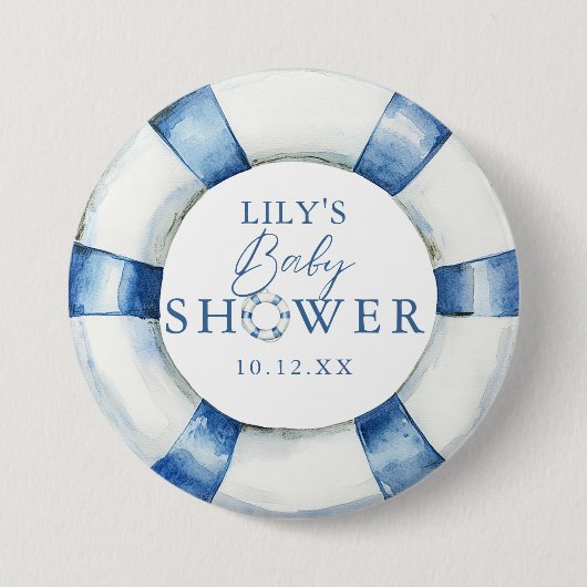 Schattigee nautische oceaan reddingsboei Baby show Ronde Button 7,6 Cm (Voorkant)