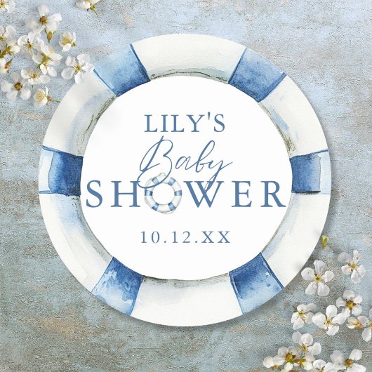 Schattigee nautische oceaan reddingsboei Baby show Ronde Sticker