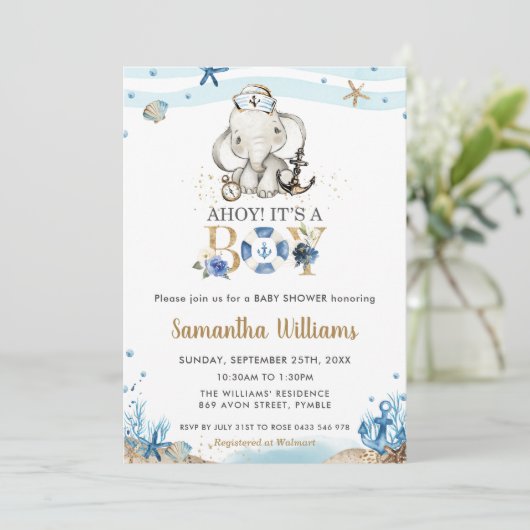 Schattigee Nautische Olifant Ahoy Het is een Boy B Kaart (Staand voorkant)