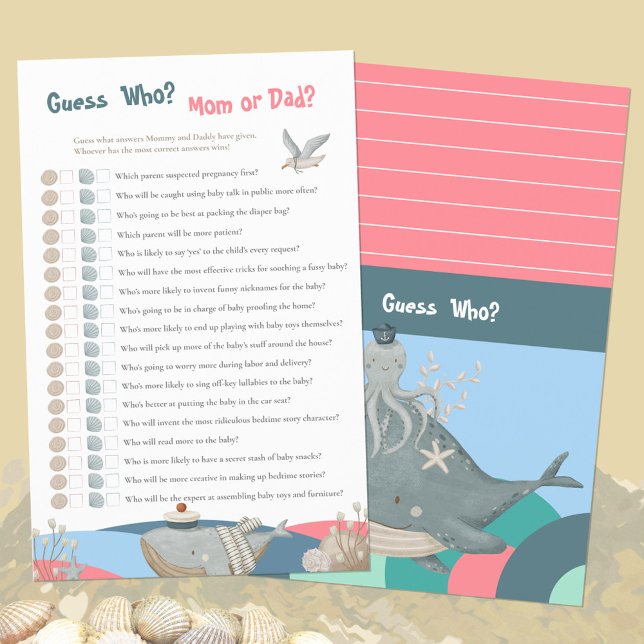 Schattigee nautische raad wie roze Baby shower spe (Cute Nautical Guess Who Pink Baby Shower Game ©Susanne Sachers - Sunny Mind Design 🌞)